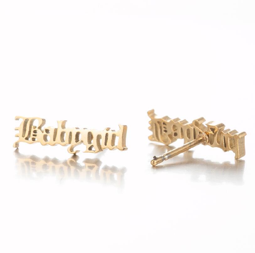 Simple Style Stainless Steel Letter Stud Earrings - Babygirl Angel Design