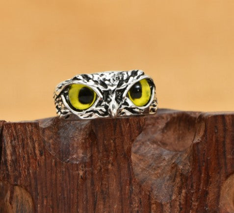 Retro Blue-Eyed Owl Adjustable Unisex Ring