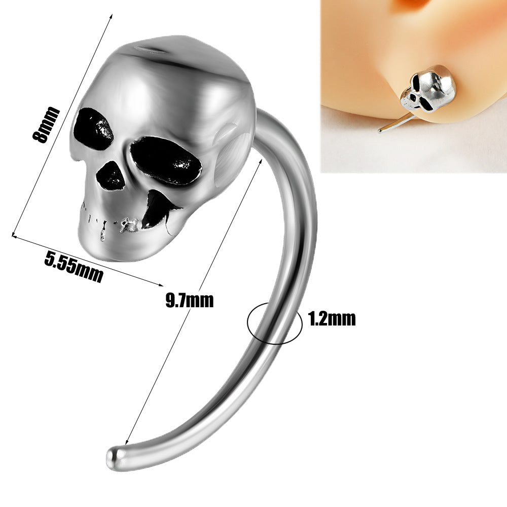 18K Gold Plated Stainless Steel Zircon Ghost Head Snake Earrings & Ear Cartilage Rings