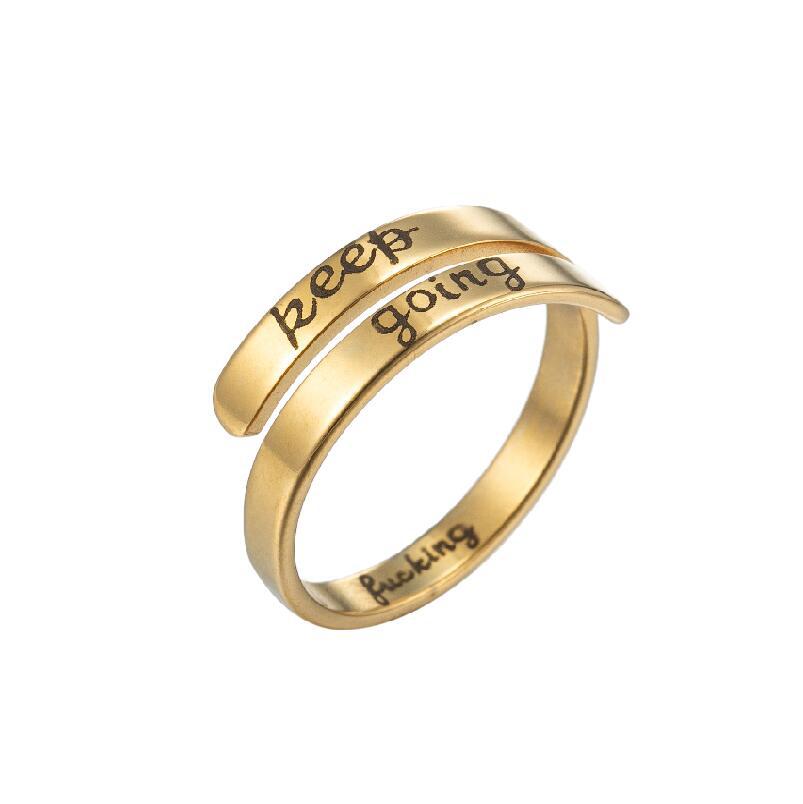 Retro Stainless Steel Letter Open Ring - Fashion Double Layer Design