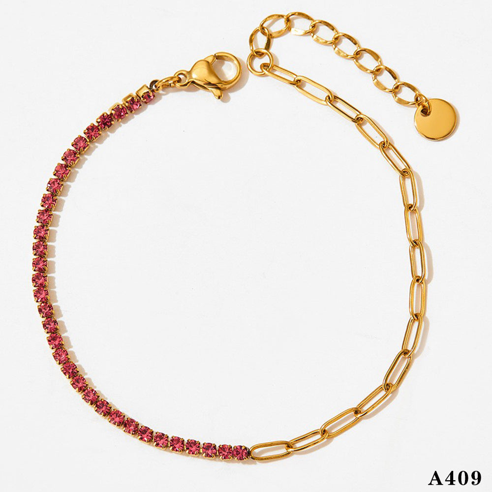 Modern Geometric Zircon Stainless Steel Gold Plated Anklet Bracelet