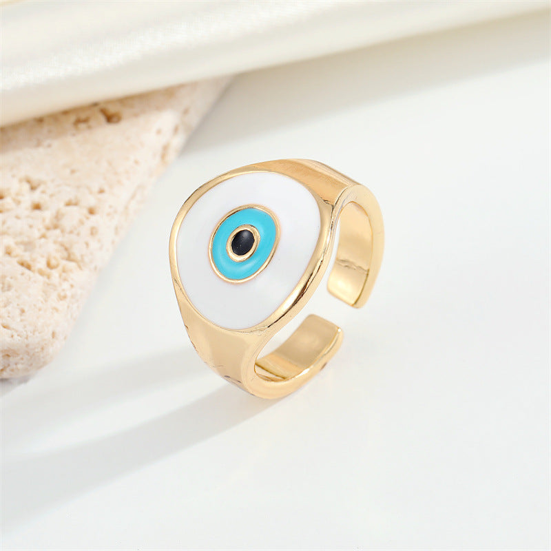 Vintage Retro Evil Eye Ring and Bracelet Set - Turkish Inspired Jewelry