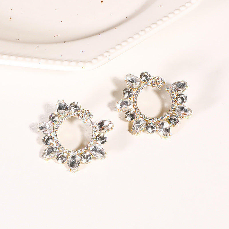 Fashion New Alloy Diamond Rhinestone Geometric Flower Earrings Female