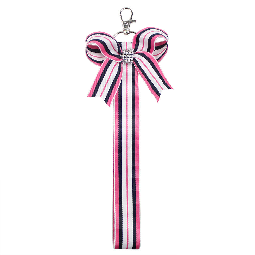 Casual Stripe Bow Knot Rhinestone Keychain Pendant Gift