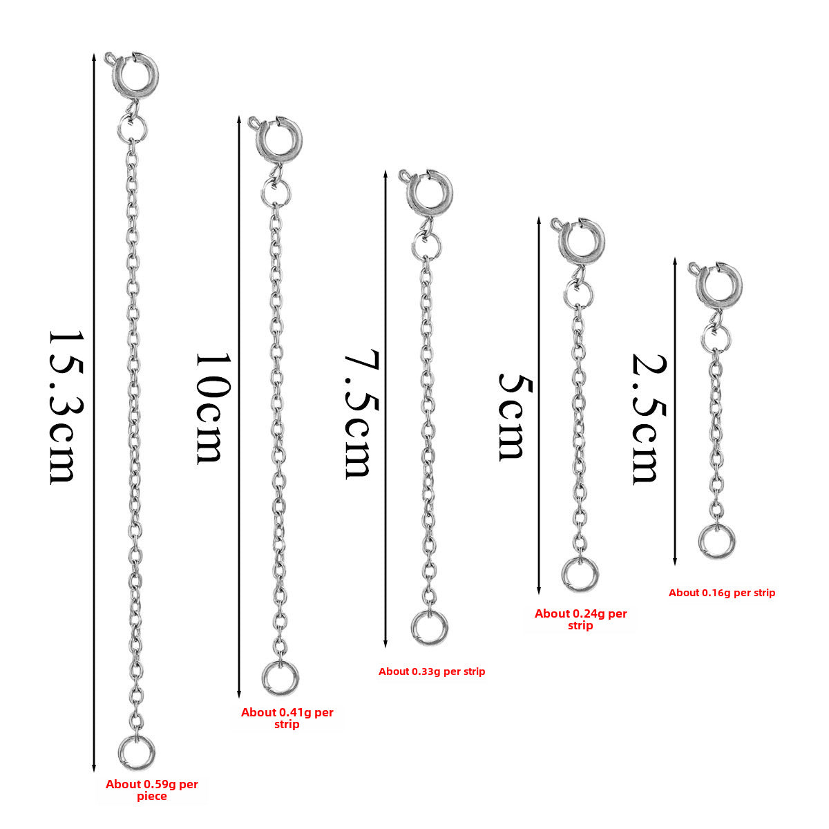 10 PCS Stainless Steel Extension Chain Set for Bracelets and Necklaces (25mm, 50mm, 75mm)