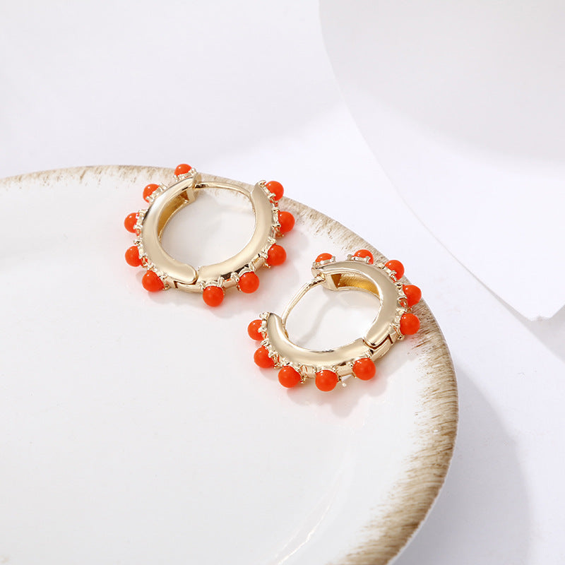 Hollow Color Round Pearl Earrings