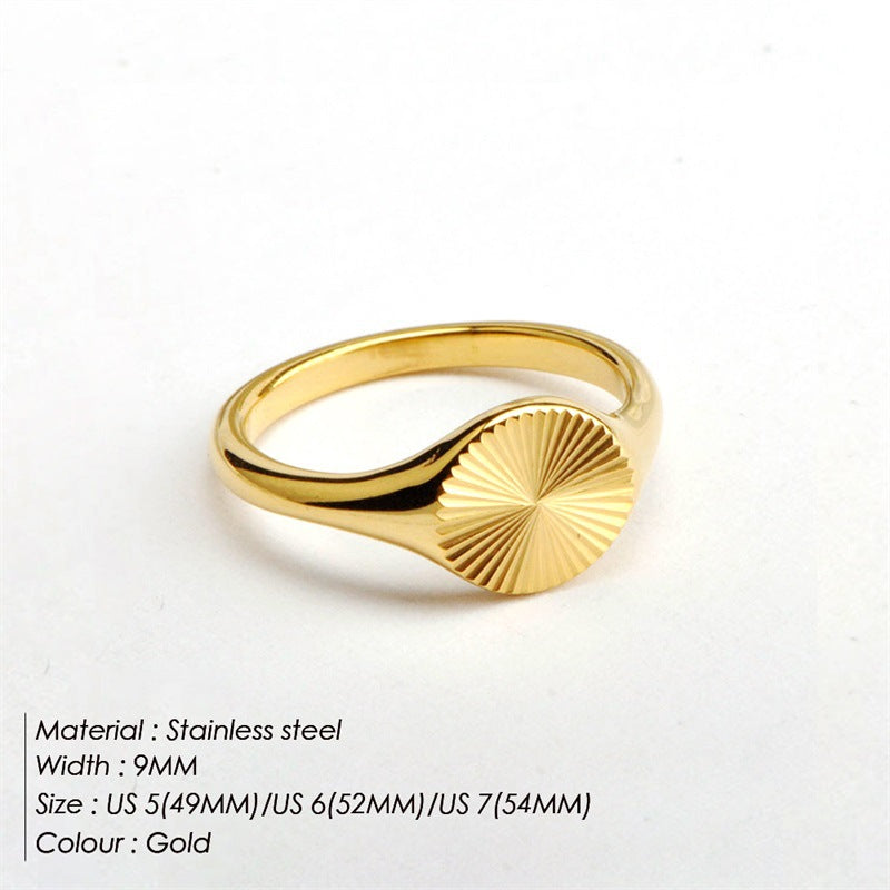 Simple Fashion Carved Stainless Steel Wave Ring with 18k Gold Plating