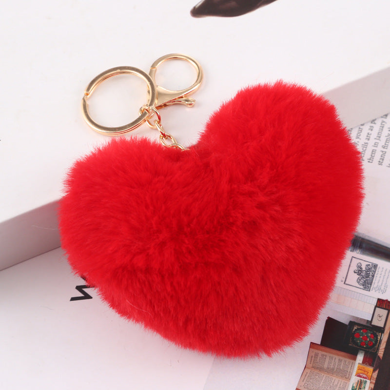 Cute Heart Shaped Plush Keychain for Bags and Cars