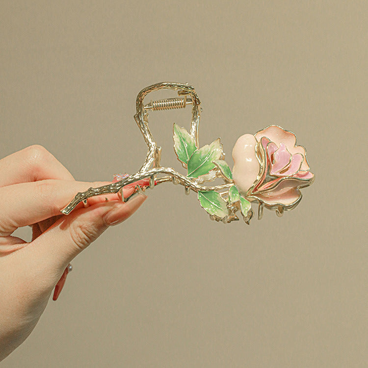 Streetwear Floral Alloy Hair Claw Clip - Korean Style Rose Design