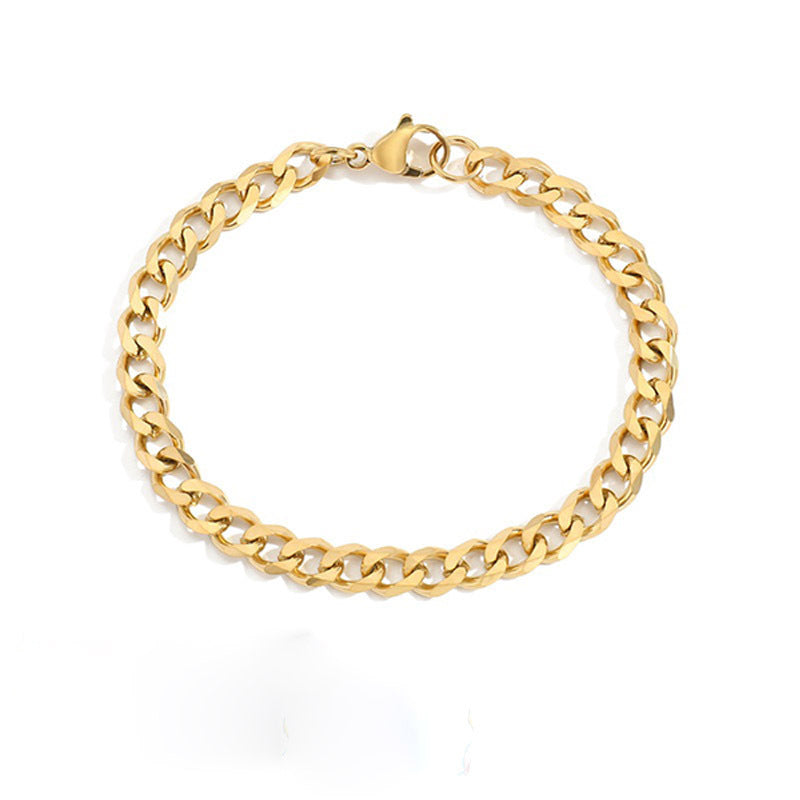 Retro Minimalist 14K Gold Plated Stainless Steel Cuban Chain Bracelet