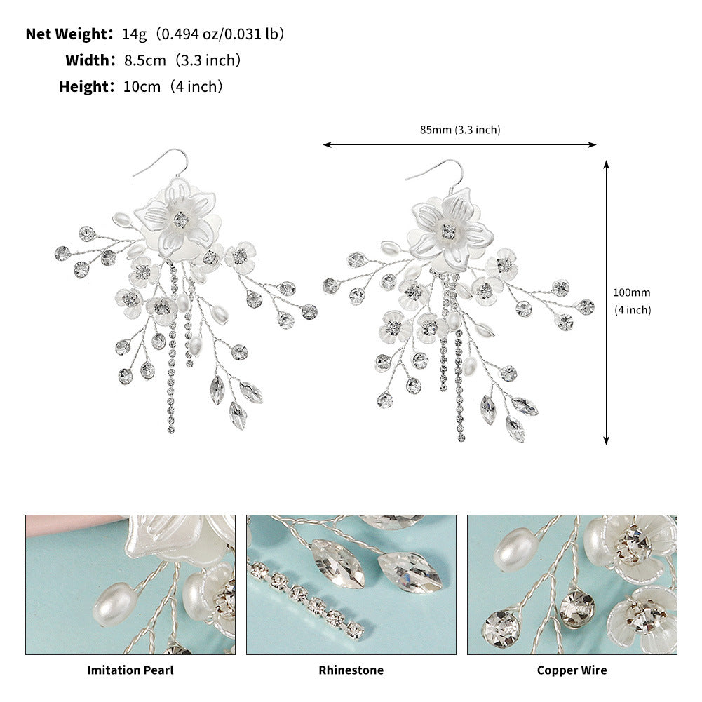 Women's Retro Handmade Flower Acrylic Metal Hair Comb and Bridal Jewelry Set with Rhinestones and Pearls