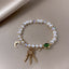 Geometric Alloy Beaded Double Love Pearl Bracelet for Women