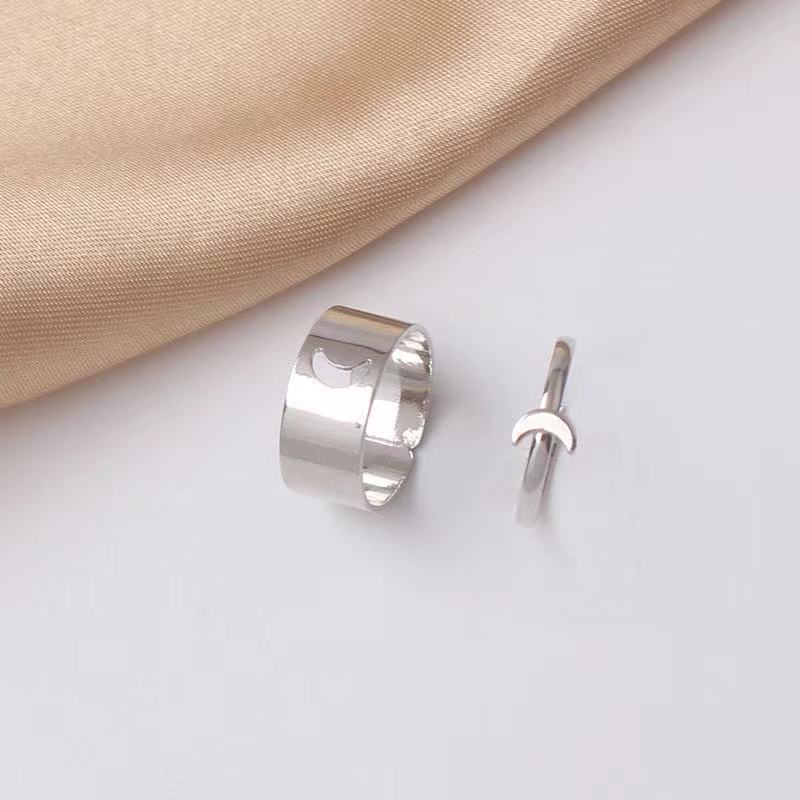 Simple Punk Hollow Universe Planet Adjustable Couple Rings Set