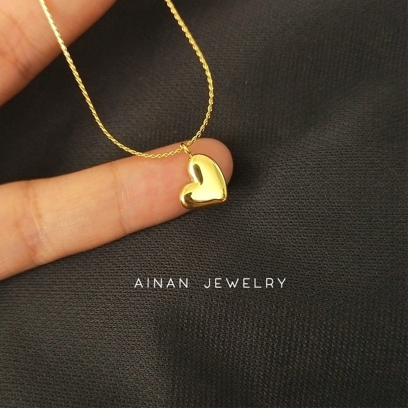 18k Gold Plated Heart Pendant Titanium Steel Clavicle Necklace