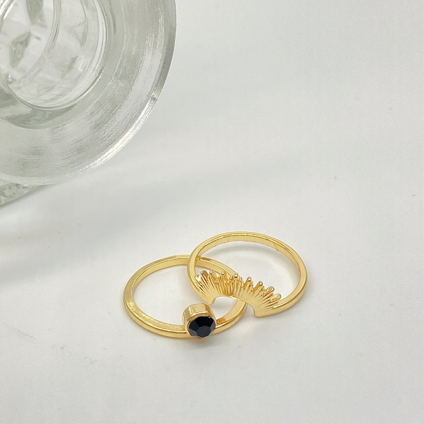 18k Gold Plated Stainless Steel Black Agate Sunflower Ring