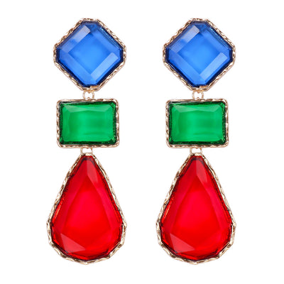 Exaggerated Geometric Color Block Resin Drop Earrings for Women