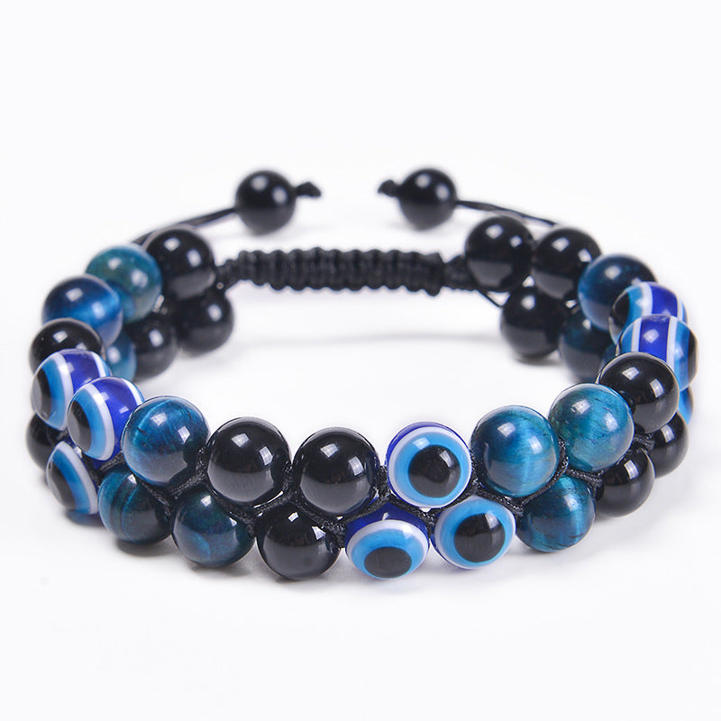 Ethnic Style Evil Eye Natural Stone Beaded Women's Bracelet with Tiger Eye and Black Magnet Stones