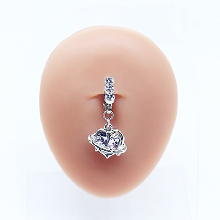 Casual Heart-Shaped Opal and Rhinestone Belly Ring Set in Stainless Steel and White Gold Plating