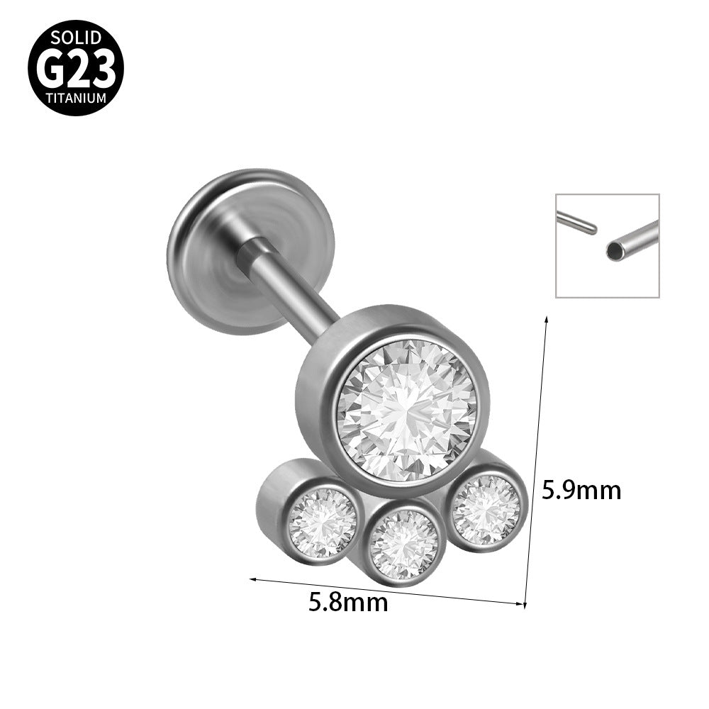 G23 Titanium Zirconia Geometric Ear Cartilage and Lip Rings with Dog Paw and Sun Design