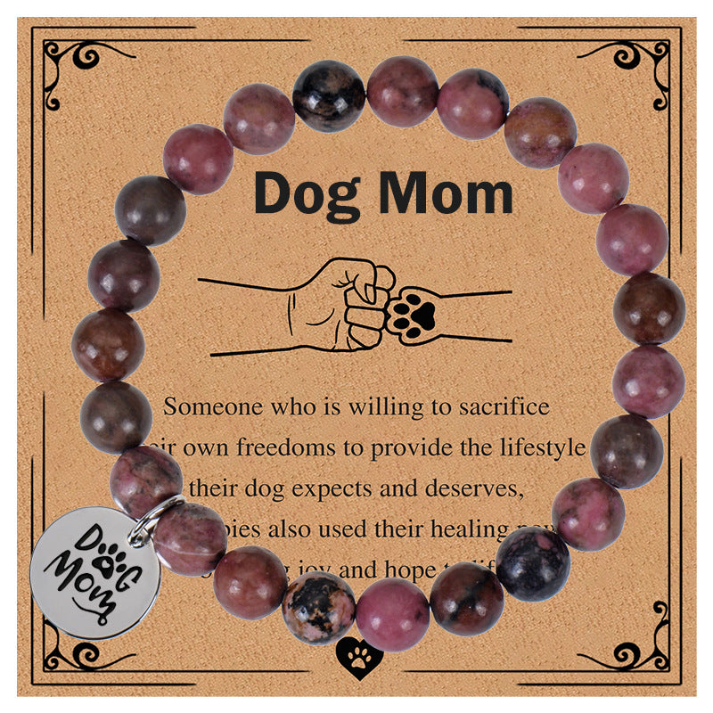 Modern Animal Paw Print Natural Stone Dog Mom Bracelet