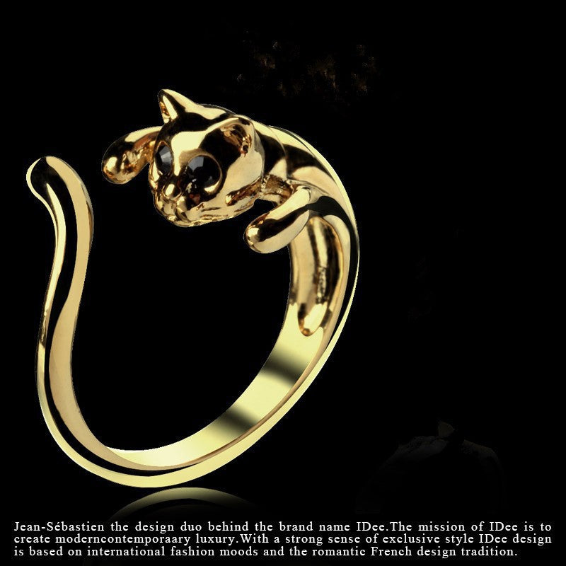 Ethnic Animal Alloy Adjustable Cat and Dog Unisex Ring