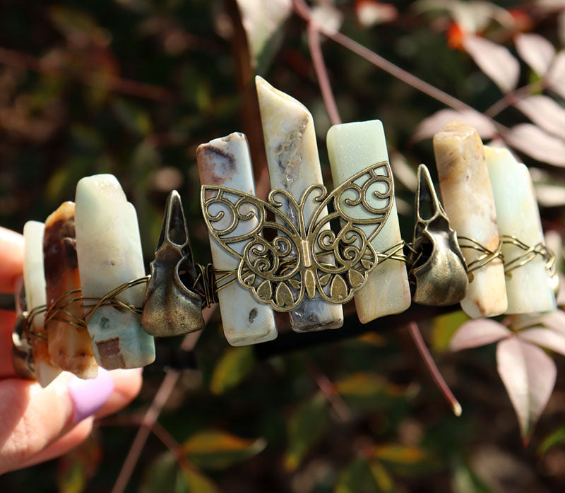 Retro Bronze Viking Raven Butterfly Crystal Hairband