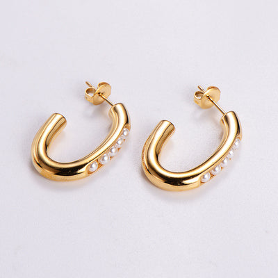 1 Pair Vintage 24K Gold Plated Stainless Steel Pearl Ear Studs