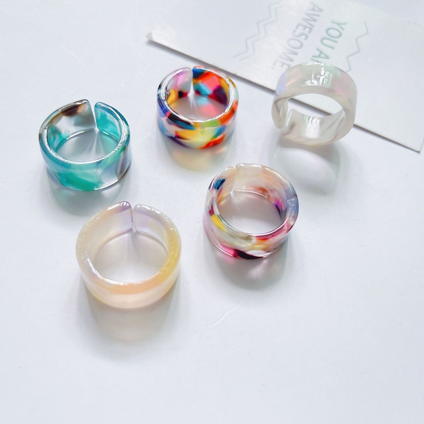 Fashion Adjustable Open Acrylic Acetate Marble Pattern Ring Set