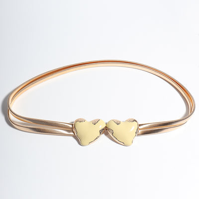 Elegant Heart Shape Gemstone Women's Chain Belt - Gold Double Layer Elastic Design