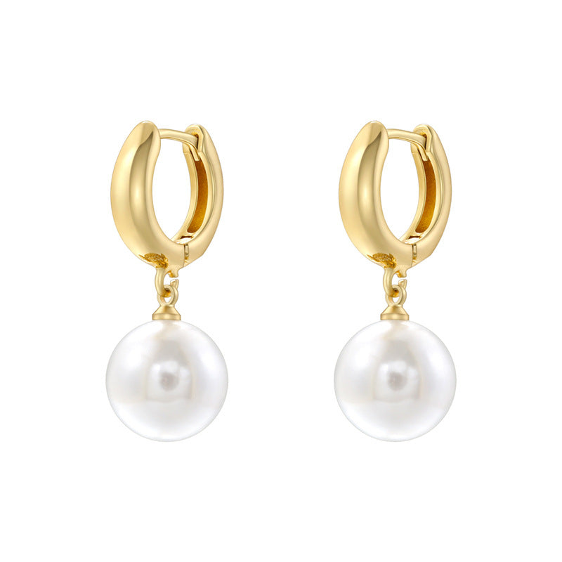 1 Pair Elegant Round Inlay Copper Pearl Zircon 18K Gold Plated Drop Earrings