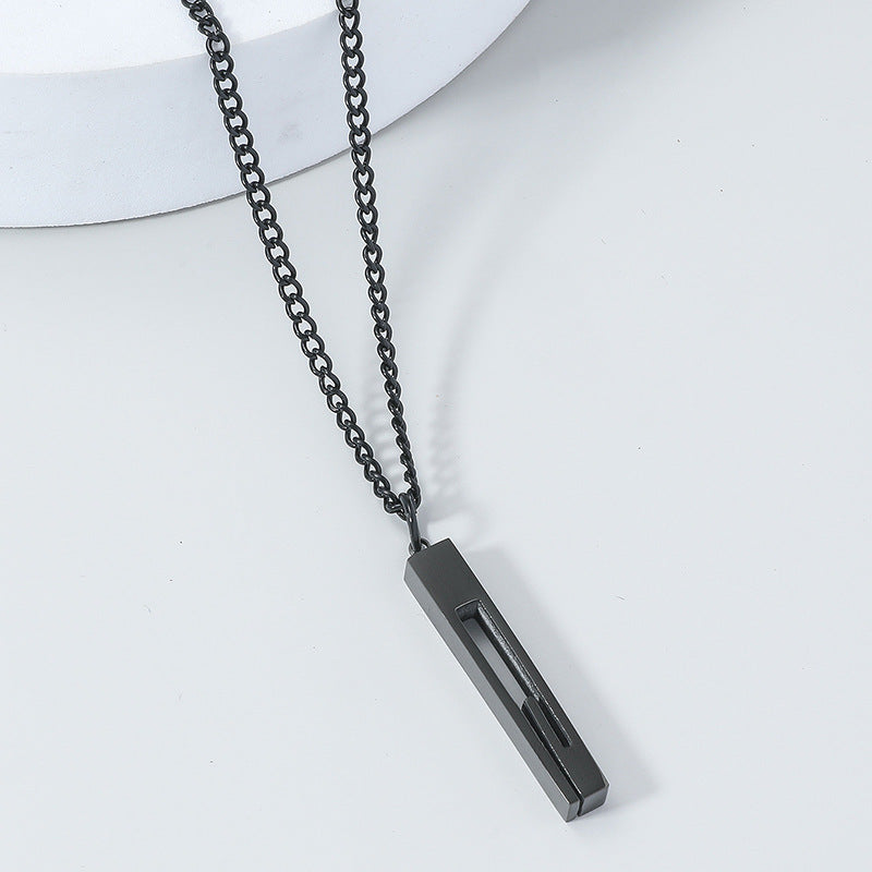 Simple Stainless Steel Pillar Pendant Couple Necklace Chain