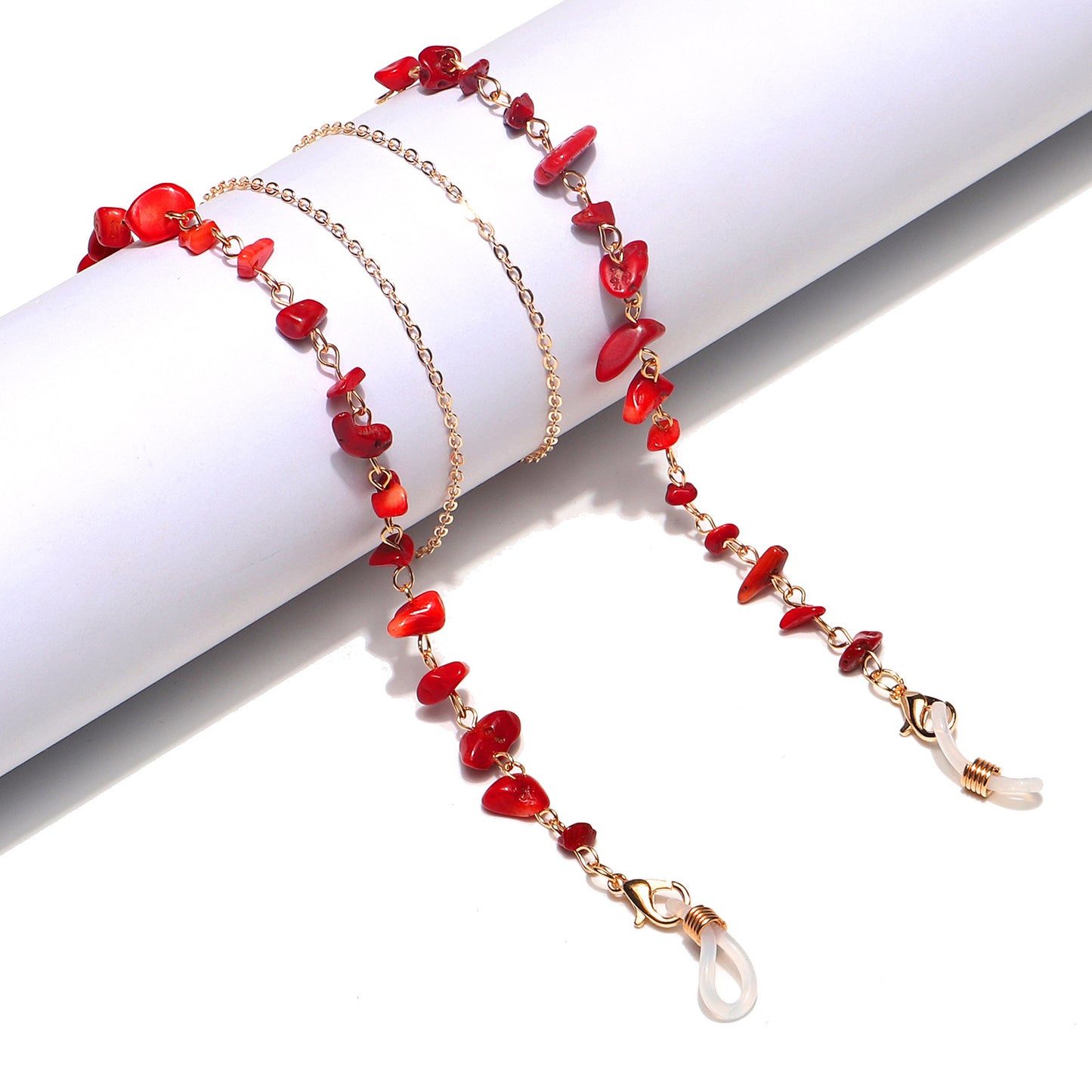 Fashion Red Natural Stone Alloy Glasses and Mask Chain