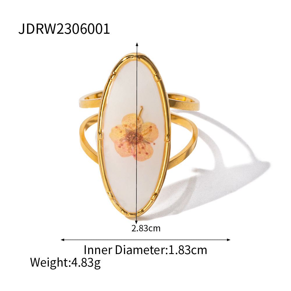 Elegant Retro Flower 18K Gold Plated Stainless Steel Open Ring