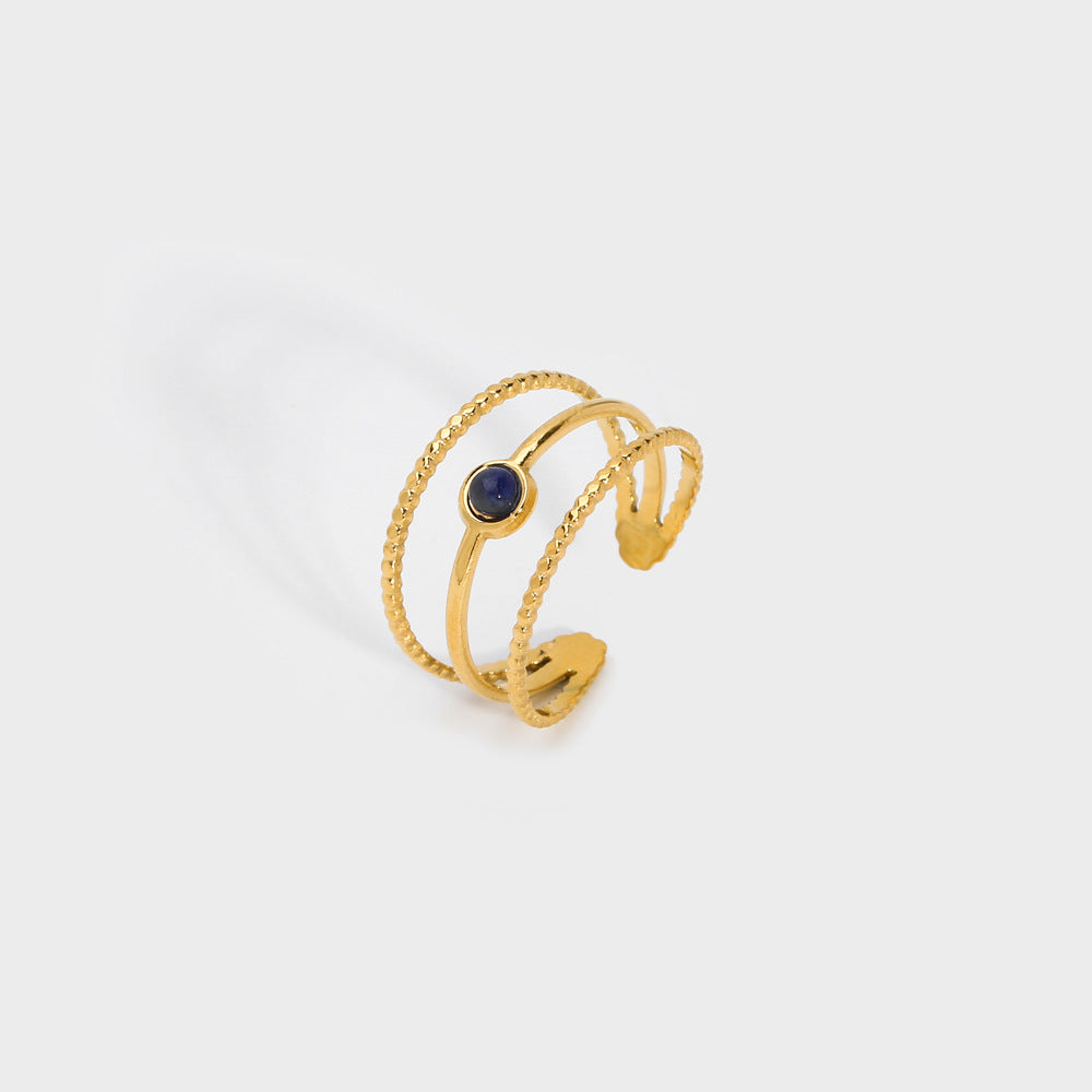 Simple Style Vintage Natural Stone 18k Gold Stainless Steel Open Ring