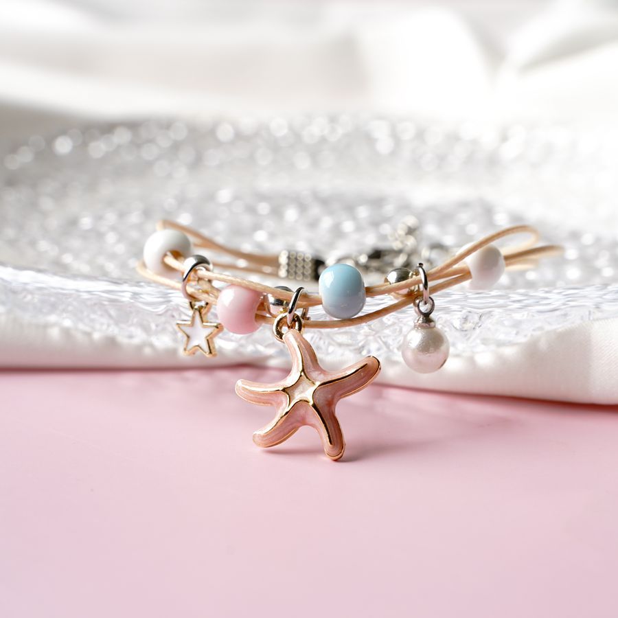 Sweet Starfish Flower Alloy Bracelet with Artificial and Freshwater Pearls for Women