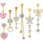 1 Piece Heart & Butterfly Zircon Inlay Stainless Steel Belly Ring Set