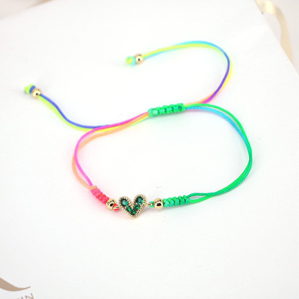 Adjustable Colored Zircon Heart Bracelet for Women