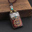 Ethnic Square Alloy Wood Pendant Necklace with Nepalese Thangka Design