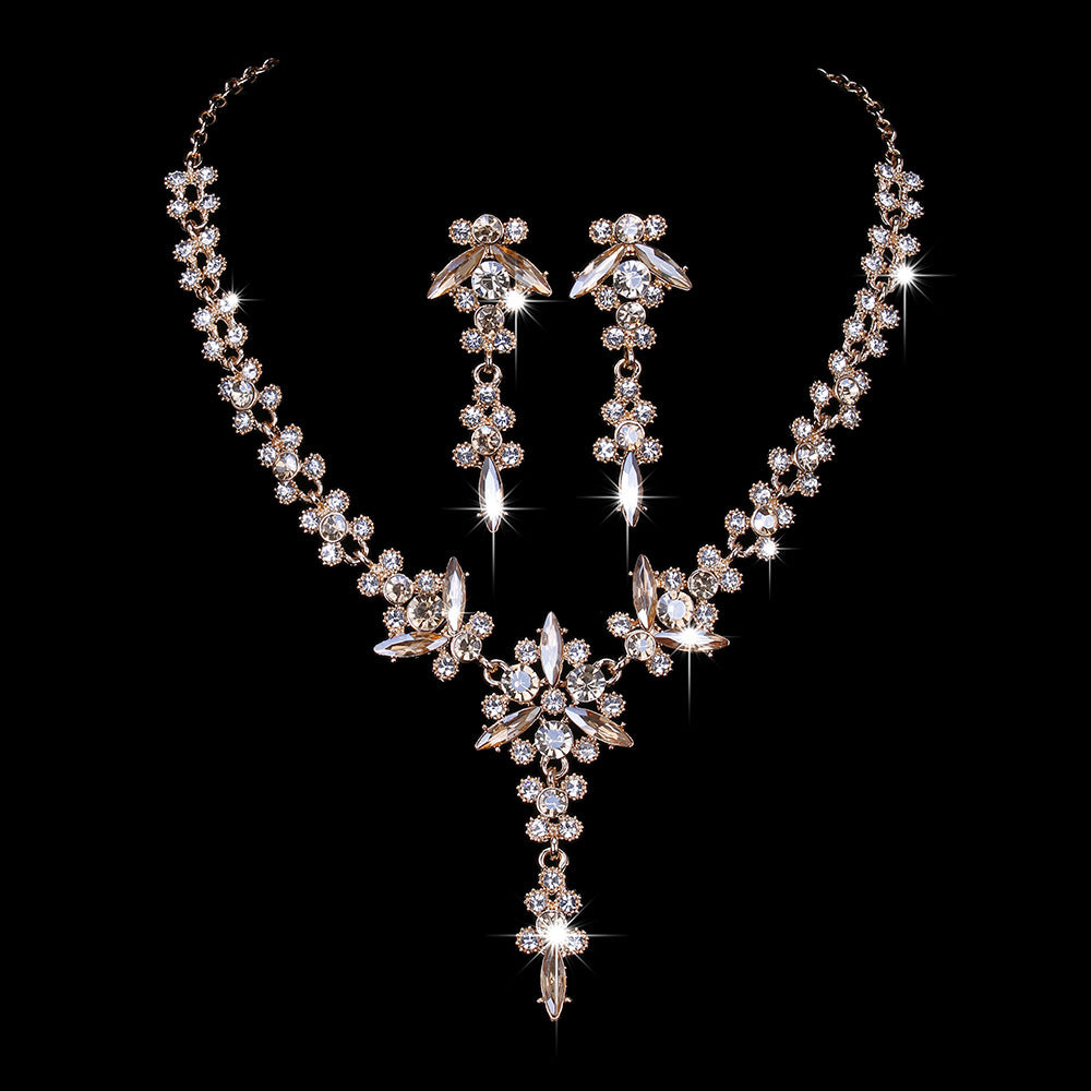 Sweet Flower Crystal Zircon Necklace and Earring Set