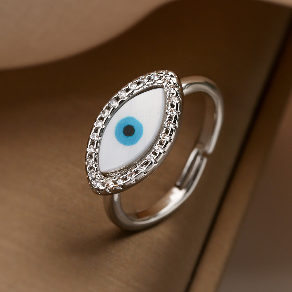 Minimalist Evil Eye 18K Gold Plated Zircon Open Ring