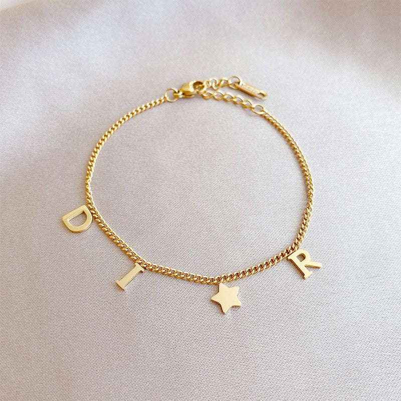 Simple Style Letter Star Titanium Steel Bracelet 18k Gold Plated Trendy Design