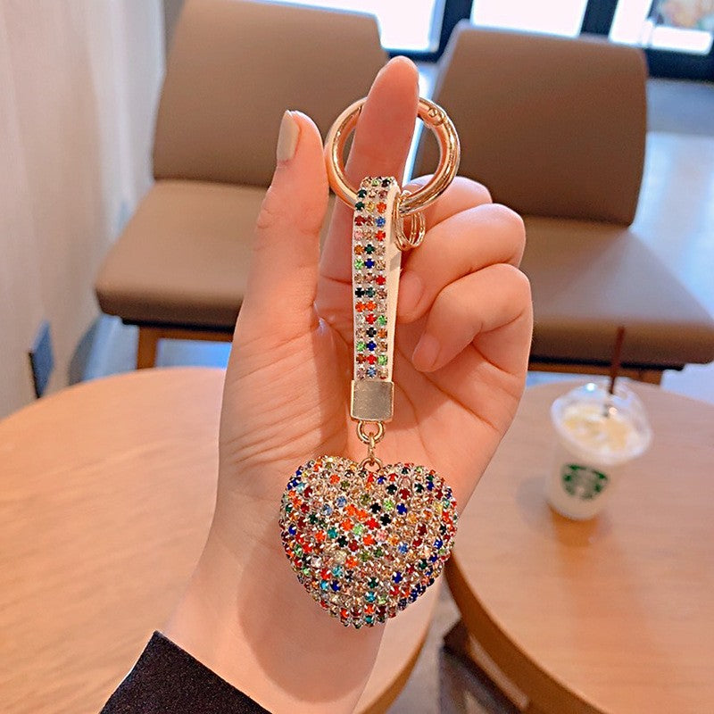 Fashion Crystal Heart Acrylic Rhinestone Keychain Pendant for Women