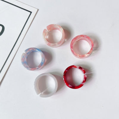 Fashion Adjustable Open Acrylic Acetate Marble Pattern Ring Set