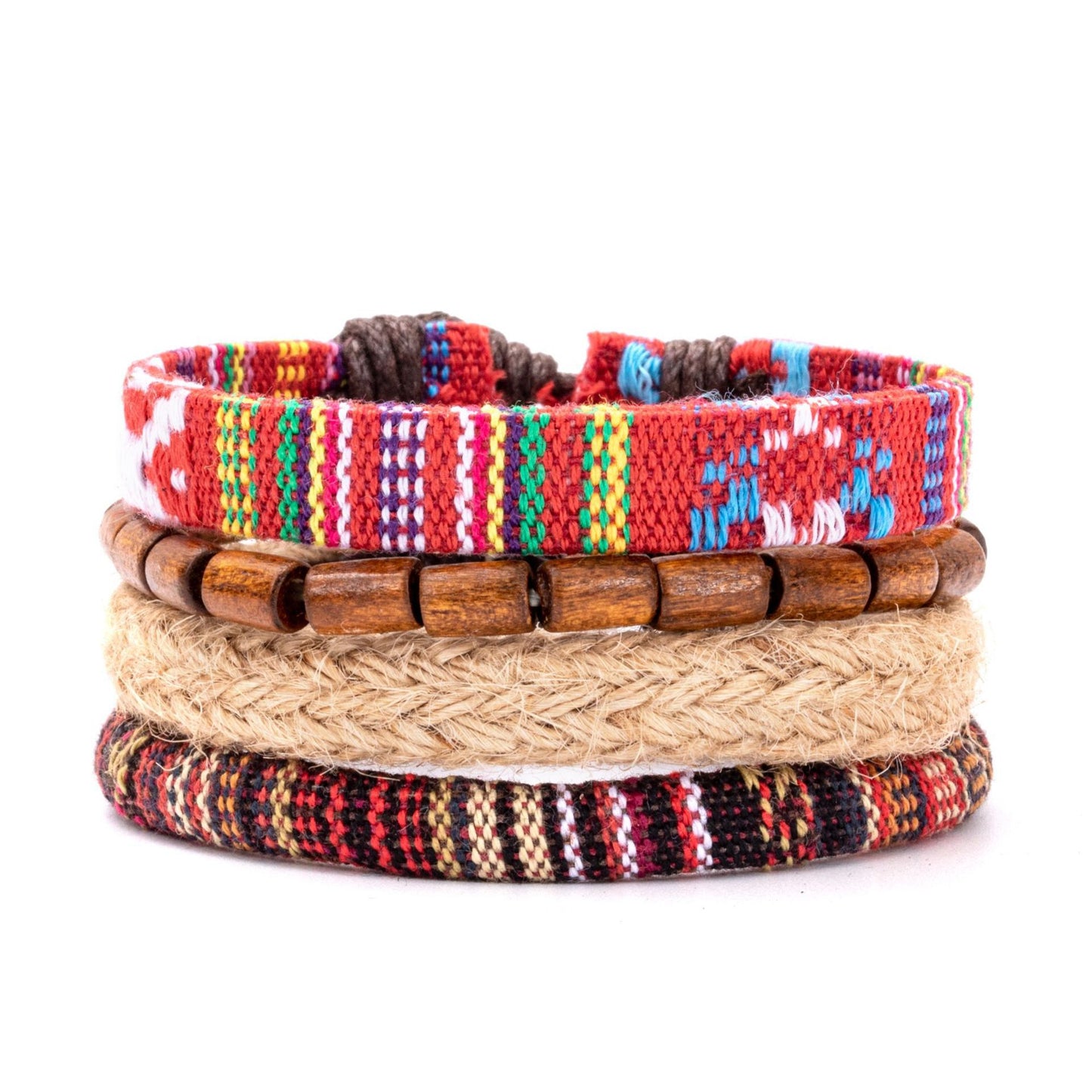 Bohemian Multicolor Beaded Leather Braided Unisex Bracelet Set