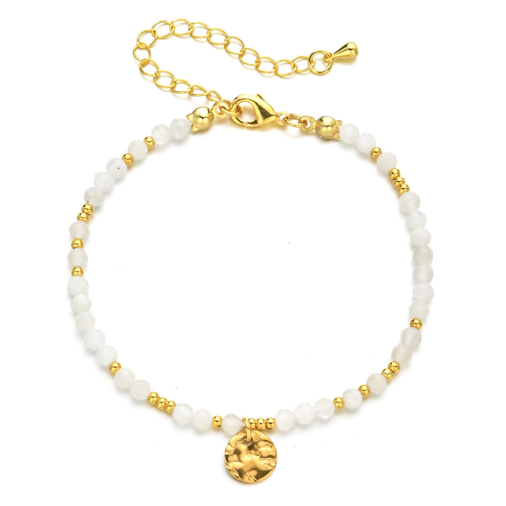 Modern Geometric Natural Stone Beaded Bracelet with Stainless Steel and Crystal Accents