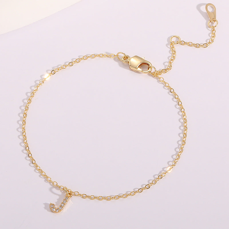 Gold Plated Zircon Alphabet Anklet for Women