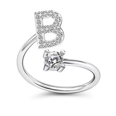 Fashion Adjustable Silver Zircon Letter Ring