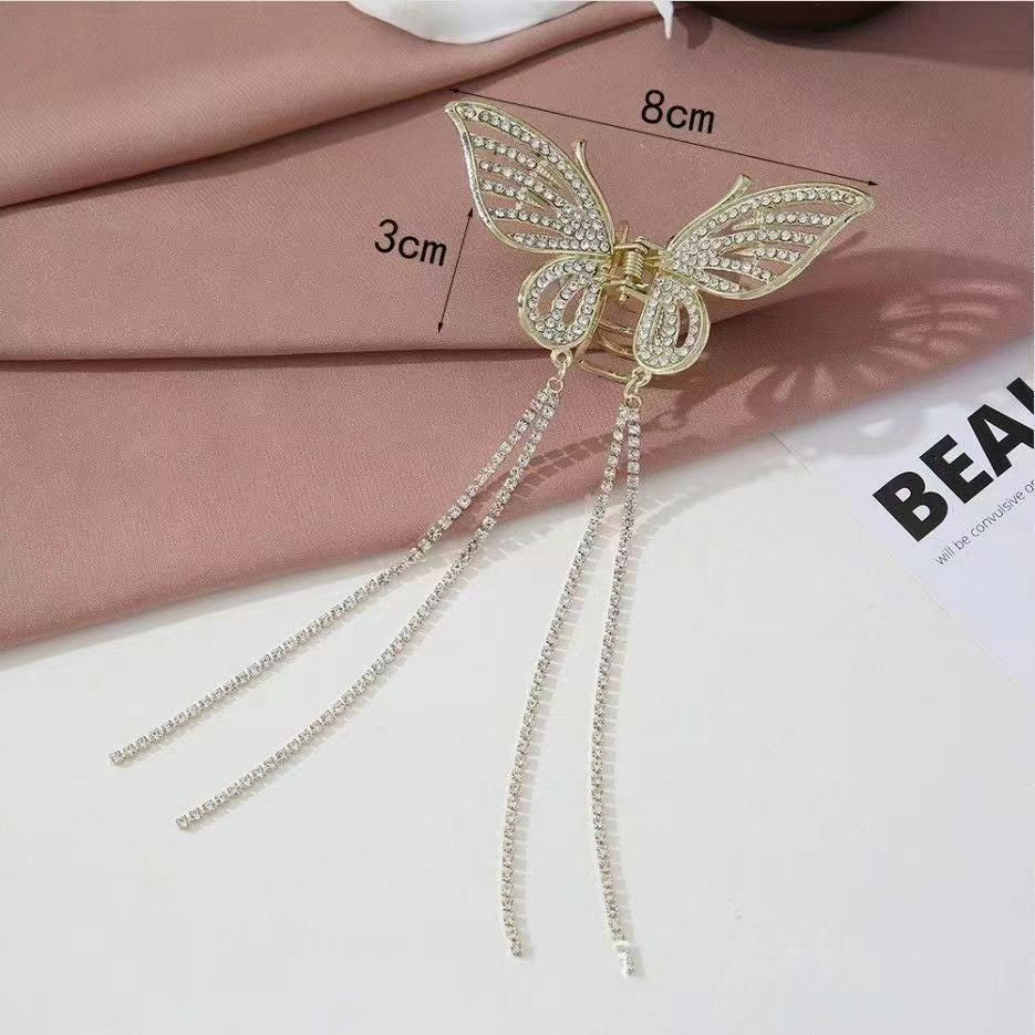 Women's Butterfly Pearl Rhinestone Hair Claw Clip