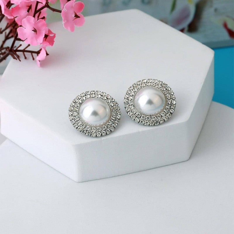 Sweet Korean Style Tulip Flower Pearl Earrings with 925 Silver Needle