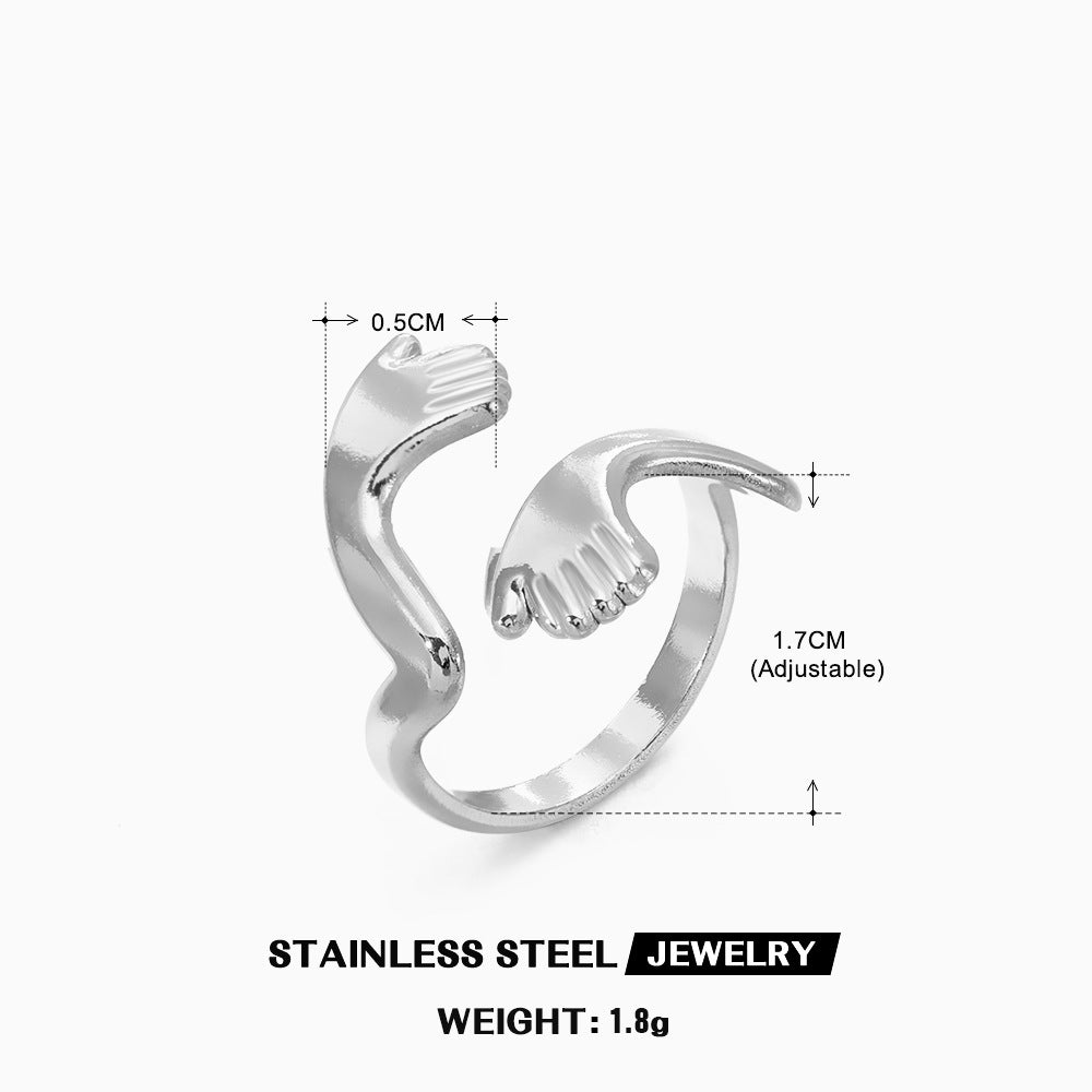 IG Style Geometric Stainless Steel Adjustable Open Ring - Fashion Hip Hop Embrace Design